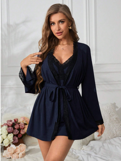 Lace Trimmed Nightgown And Robe Pajama Set