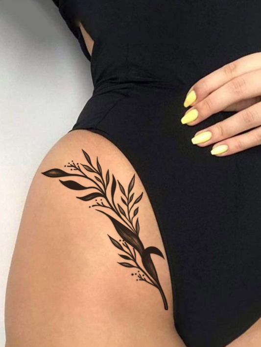 1pc Black Branch & Leaf Pattern Temporary Tattoo Sticker