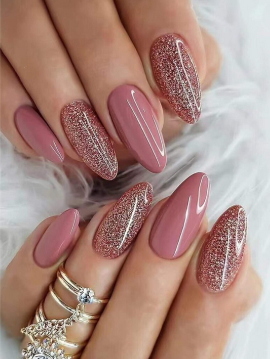 24pcs Wear-Style Long Almond Shaped Simple French Glitter Manicure Kit