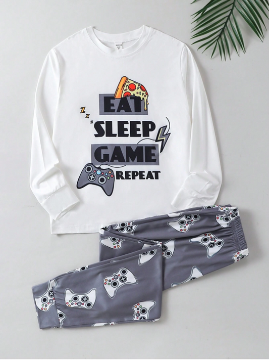 Minimalist Video Game Console Printed 2pcs/Set Boys' Homewear For Tween Boys