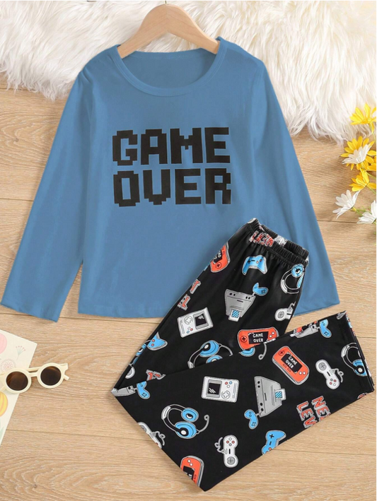 Tween Boys' Letter & Game Console Print Pajama Set