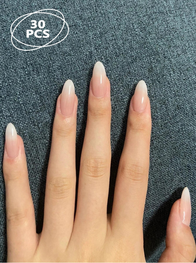 30pcs Long Pointed Nude Gradient White False Nails