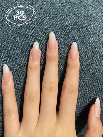 30pcs Long Pointed Nude Gradient White False Nails