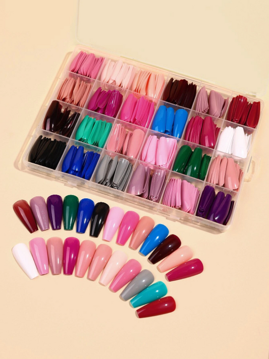 576pcs Long Coffin Mixed Color Fake Nail