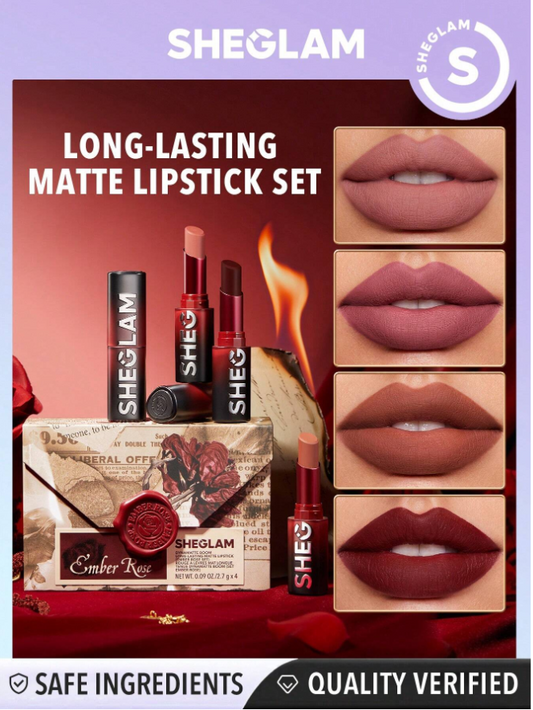 SHEGLAM Dynamatte Boom Long-Lasting Matte Lipstick (Ember Rose Set) 4 Pcs/Set 