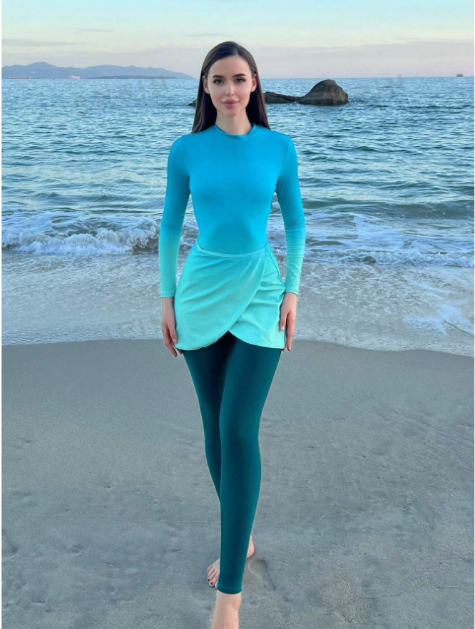 Swim  Beach Long Sleeve Ombre One-Piece Swimsuit