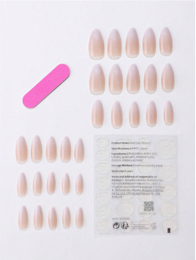 30pcs Long Pointed Nude Gradient White False Nails