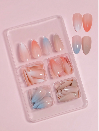 96piece(White/Peach/Blue/Nude Gradient Air Press On Nails Medium Long Almond Nails