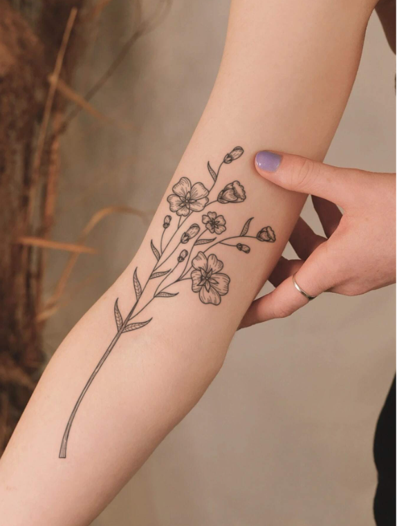 1pc Black Floral & Letter Pattern Temporary Tattoo Sticker