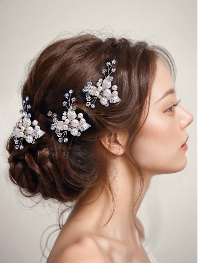 1set Handmade U-Shaped Hairpin For Brides With Leaf Design