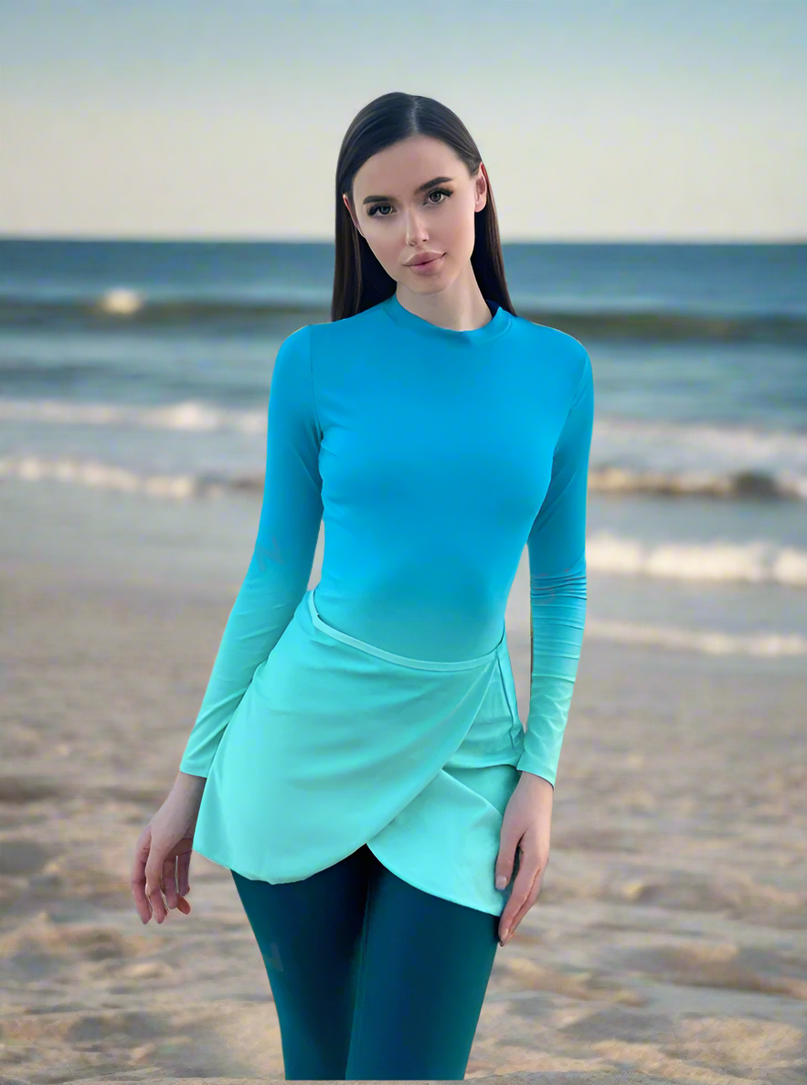 Swim  Beach Long Sleeve Ombre One-Piece Swimsuit