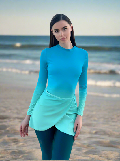 Swim  Beach Long Sleeve Ombre One-Piece Swimsuit