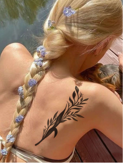 1pc Black Branch & Leaf Pattern Temporary Tattoo Sticker