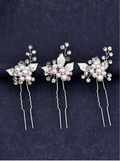 1set Handmade U-Shaped Hairpin For Brides With Leaf Design