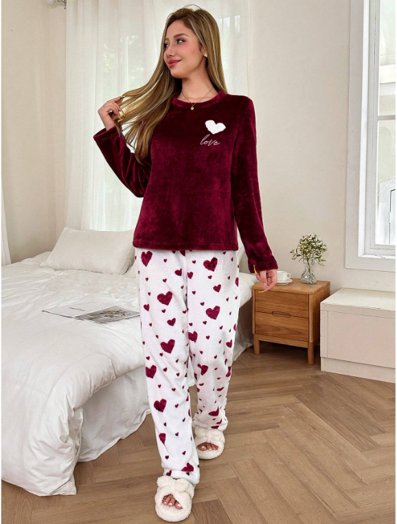 Dark red women winter pajama