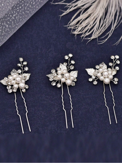 1set Handmade U-Shaped Hairpin For Brides With Leaf Design