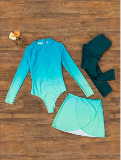 Swim  Beach Long Sleeve Ombre One-Piece Swimsuit