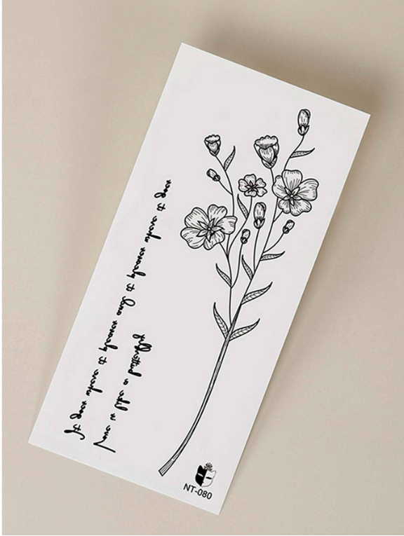 1pc Black Floral & Letter Pattern Temporary Tattoo Sticker