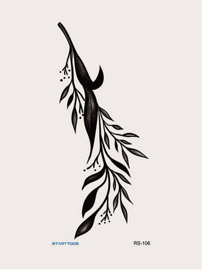 1pc Black Branch & Leaf Pattern Temporary Tattoo Sticker