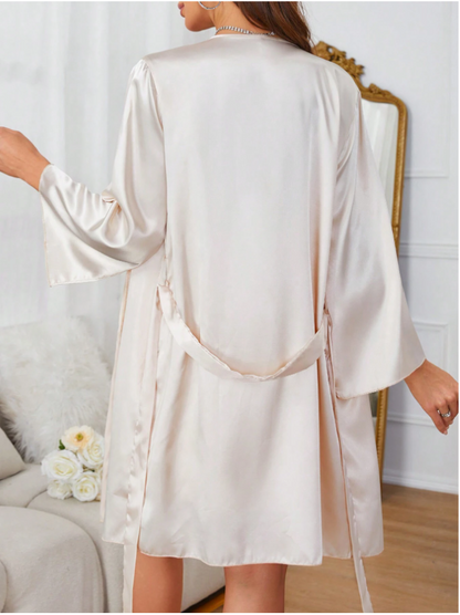 Standard Size Satin Cami Sleep Dress and Long Sleeve Robe Pajama Set