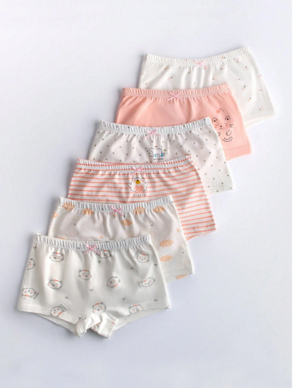 Young Girl 6pcs Cartoon Graphic Brief