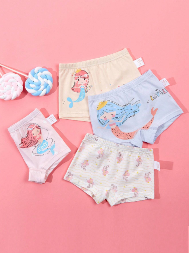 Young Girl's Cartoon Letter Heart Printed Underwear