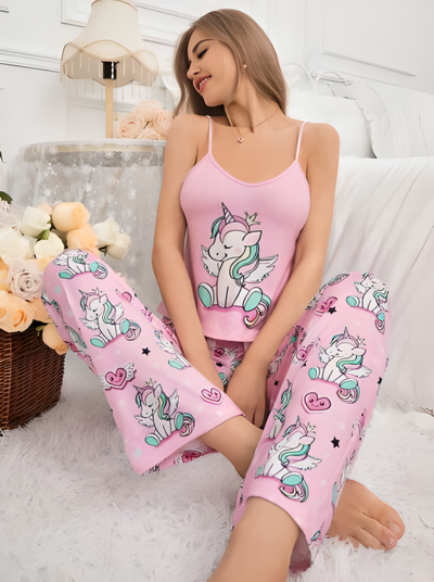 Women's Cartoon Unicorn Print Sleepwear Set