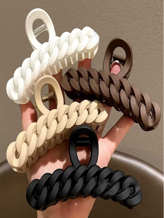 4pcs Plastic Multicolor Lock Chain-Shaped Hair Claw Clip Set